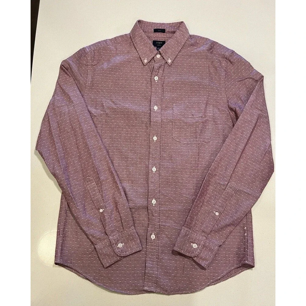 J. Crew Shirt Mens Size M Red Oxford Slim Fit Textured 100% Cotton